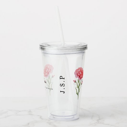 Januari Geboorte Maand Bloemanjer Gepersonaliseerd Acryl Drinkbeker (Links)