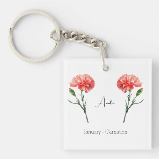 Januari Geboorte Maand Bloemanjer Sleutelhanger (Voorkant)