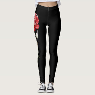 Januari Geboortebloem, Rode Anjer op Zwart Leggings