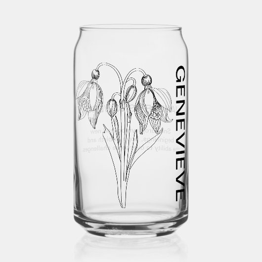 Januari Geboortebloem Sneeuwklokje met Aangepaste Blikvorm Glas (Voorkant)