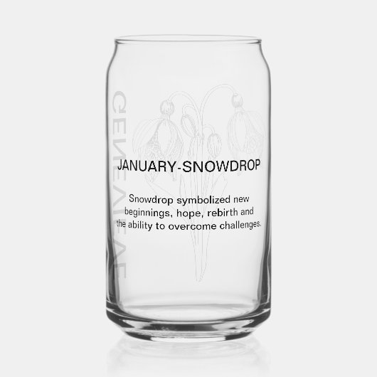 Januari Geboortebloem Sneeuwklokje met Aangepaste  Blikvorm Glas (Achterkant)