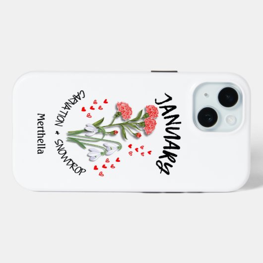JANUARI Geboortemaand Bloem Aangepaste naam Case-Mate iPhone Case (Achterkant (horizontaal))