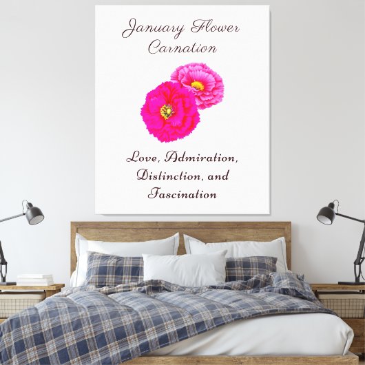 Januari Geboortemaand Bloem Anjer Elegante Flora Canvas Afdruk (Insitu (Slaapkamer))