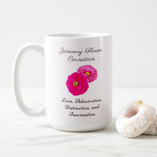 Januari Geboortemaand Bloem Anjer Elegante Flora Koffiemok (Met donut)