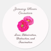 Januari Geboortemaand Bloem Anjer Elegante Flora Ronde Sticker (Voorkant)