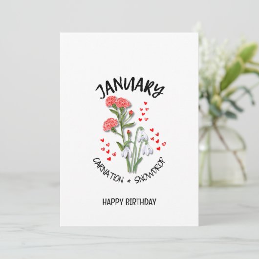 JANUARI Geboortemaand Bloem Verjaardag Kaart (Staand voorkant)
