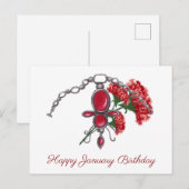 Januari Geboortesteen en Bloem, Granaat & Anjer Briefkaart (Voorkant / Achterkant)