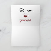 Januari Girl Eyes Cute Red Lips Wink Birthday Kaart (Binnen)
