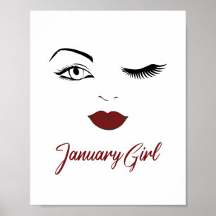 Januari Girl Eyes Cute Red Lips Wink Birthday Poster