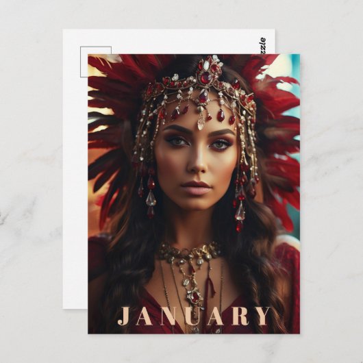 *~* JANUARI Hoofdadres GARNET AP53 Boho Briefkaart (Voorkant / Achterkant)