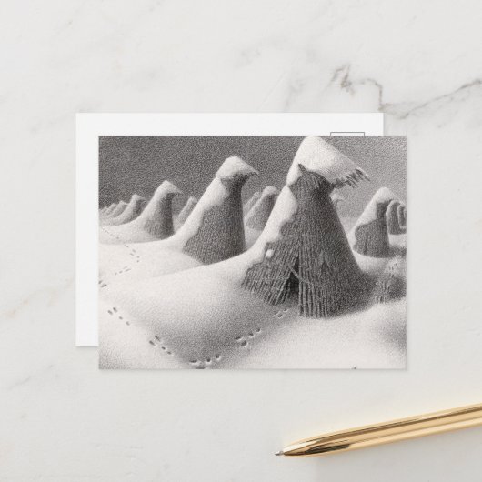 Januari, Iowa van Grant Wood Feestdagenkaart (Voorkant / Achterkant in situ)