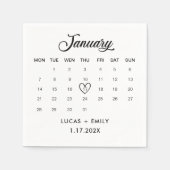 Januari Kalender Donker Zwart Bruiloft Servet (Voorkant)