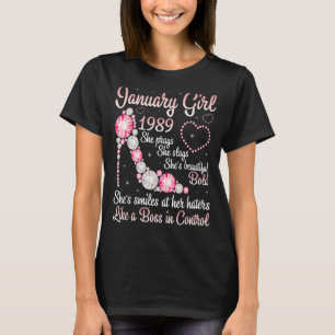 Januari Meisje 1989 Ze bidt schitterende glimlach T-shirt