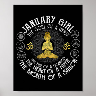 Januari Meisje Gypsy Soul Vintage Yoga Verjaardag Poster