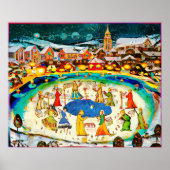 Januari Naive Folk Art Winter Night Poster (Voorkant)