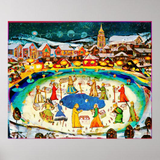 Januari Naive Folk Art Winter Night Poster (Voorkant)