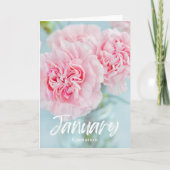 Januari Roze Anjer Geboorte Maand Bloem Verjaardag Kaart (Voorkant)