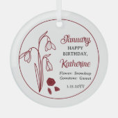 Januari Sneeuwklokje Bloemen Verjaardag Keepsake Glas Ornament (Voorkant)