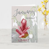 Januari Snowdrops en Garnet Birthday Kaart (Gele Bloem)