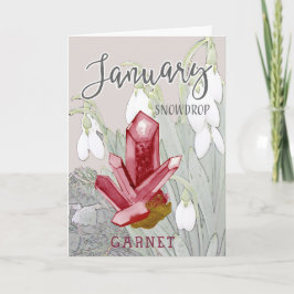 Januari Snowdrops en Garnet Birthday Kaart
