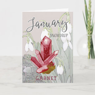 Januari Snowdrops en Garnet Birthday Kaart