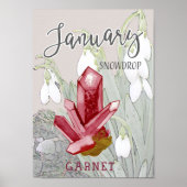 Januari Snowdrops en Garnet Birthday Poster (Voorkant)