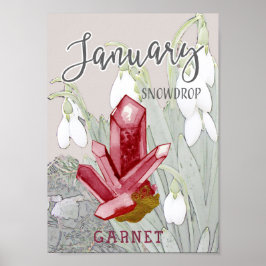 Januari Snowdrops en Garnet Birthday Poster