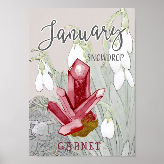 Januari Snowdrops en Garnet Birthday Poster (Voorkant)