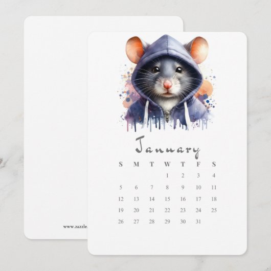 Januari Stand-alone Kalender Mouse Splash Art Menu (Voorkant / Achterkant)