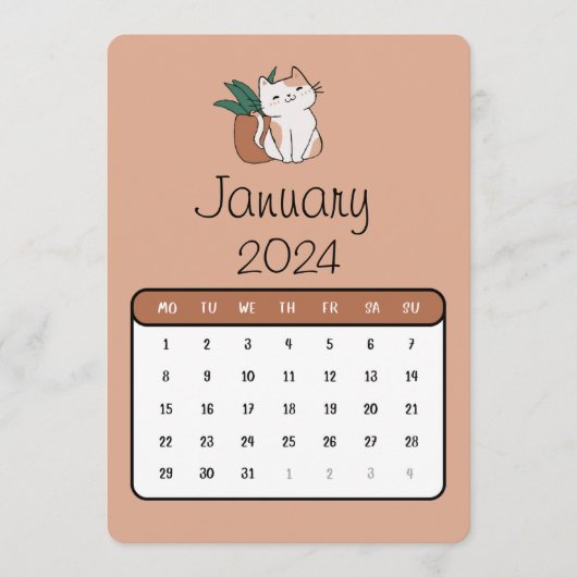 Januari Stand Alone Schattigee Kat en Plant Kalend Menu (Voorkant)