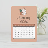 Januari Stand Alone Schattigee Kat en Plant Kalend Menu (Staand voorkant)