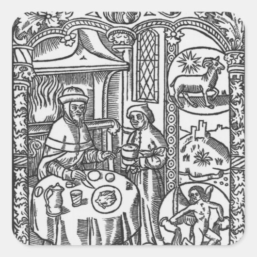 Januari, uit de 'Almanach des Bergers', 1491 Vierkante Sticker (Voorkant)