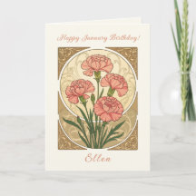 Januari Verjaardag Roze Anjer Bloemen Art Nouveau