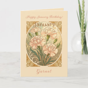 Januari Verjaardag Roze Dianthus Bloemen Art Nouve Kaart