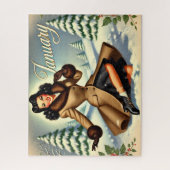 Januari Vintage Winter Bruine Pin-up Legpuzzel (Verticaal)