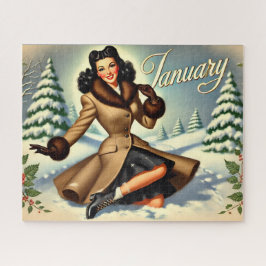 Januari Vintage Winter Bruine Pin-up Legpuzzel