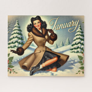 Januari Vintage Winter Bruine Pin-up Legpuzzel