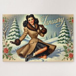 Januari Vintage Winter Bruine Pin-up Legpuzzel