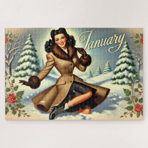 Januari Vintage Winter Bruine Pin-up Legpuzzel