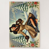 Januari Vintage Winter Bruine Pin-up Legpuzzel (Verticaal)
