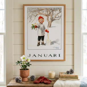 Januari Winter Koning Illustratie door Elsa Beskow Poster