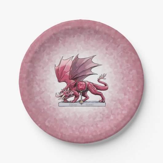 Januari's Birthstone Dragon: Granaatrood Papieren Bordje (Voorkant)