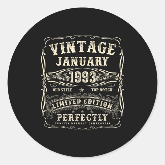 January 1993 33rd Birthday For Men 33 Year Old Bda Ronde Sticker (Voorkant)