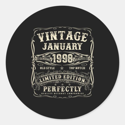 January 1998 28th Birthday For Men 28 Year Old Bda Ronde Sticker (Voorkant)