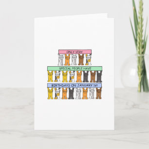 January 1st Birthday Cute Cartoon Cats Kaart