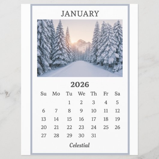January 2026 Snowy Mountain Calendar Page  Flyer (Voorkant)