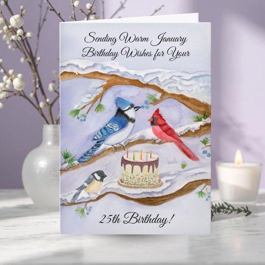 January 25th Birthday Backyard Birds Watercolor Kaart