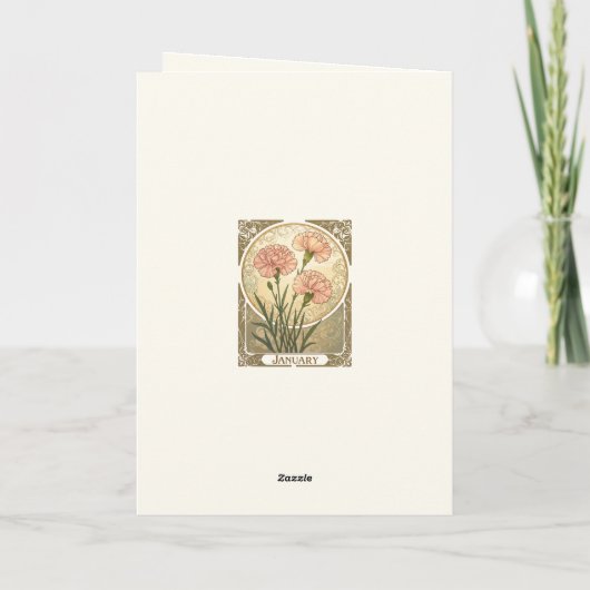 January Birth Flower Pink Carnations Art Nouveau S Kaart (Achterkant)