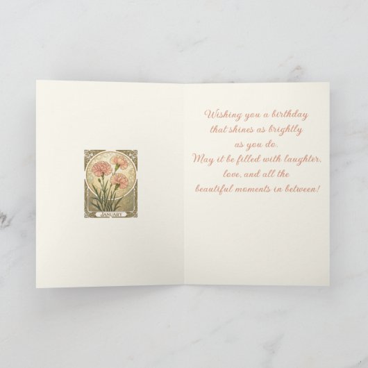 January Birth Flower Pink Carnations Art Nouveau S Kaart (Binnen)