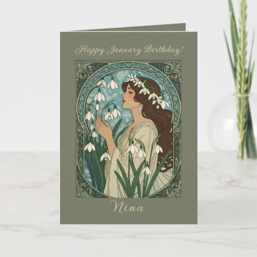 January Birth Flower Snowdrop Flowers Art Nouveau  Kaart (Voorkant)